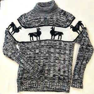 VTG CAMPUS 60-70's Black/White Llama Turtleneck Sweater RARE - READ for size